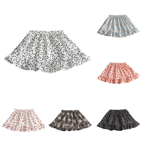 SUXIAN Girls Pleated Skirt Soft Floral Print Chiffon A-Line Summer Outfit Stretchy Casual Princess Style For Kids Pleated Skirts White 6-7 Years