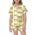 thumbnail image 1 of SUXIAN Girls Printed Pajamas Short Sleeved Button Top Shorts Home Pajamas Set with Pockets for Ages 2-13 Girls Pajamas Yellow 2-3 Years, 1 of 4
