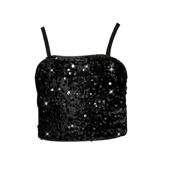 SUXIAN Girls Shiny Sequined Sleeveless Tank Top Versatile Tops for Fashion for Students and Kids 2 to 15 Years Black 10-11 Years