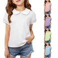 thumbnail image 1 of SUXIAN Girls Short Sleeve Blouses Casual Collar Short Sleeve Lightweight Top Toddler Girl Blouses White 3-4 Years, 1 of 5