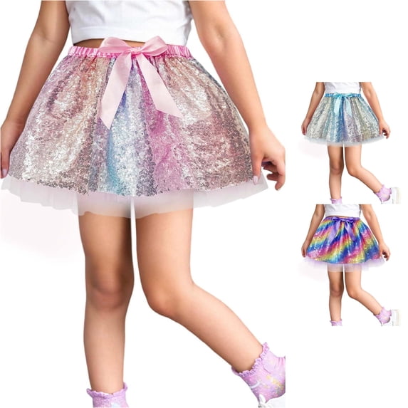 SUXIAN Girls Skirt Gradient Patchwork Sequin Mesh Tutu Ballet Dance Party Outfit For Kids Toddler Girls Skirts Pink_002 2-6 Years
