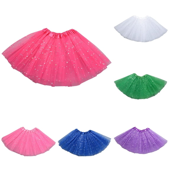 SUXIAN Girls Skirt Star Sequin Mesh Tutu Three-Layer Princess Dance Party Outfit For Toddler Kids Toddler Girls Skirts Hot Pink 30