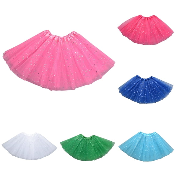 SUXIAN Girls Skirt Star Sequin Mesh Tutu Three-Layer Princess Dance Party Outfit For Toddler Kids Toddler Girls Skirts Pink 30