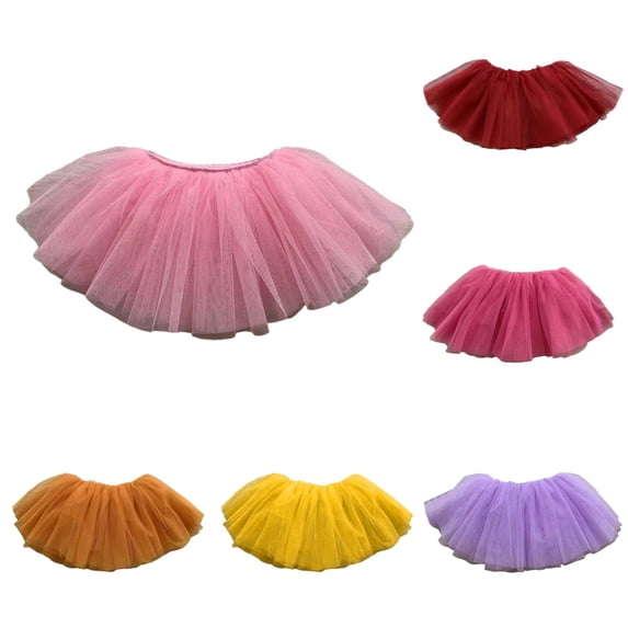 SUXIAN Girls Skirts Carnival Four-Layer Soft Tutu Ballet Dance Performance Elastic Waistband For Stage Shows Toddler Girls Skirt Pink 6-8 Years