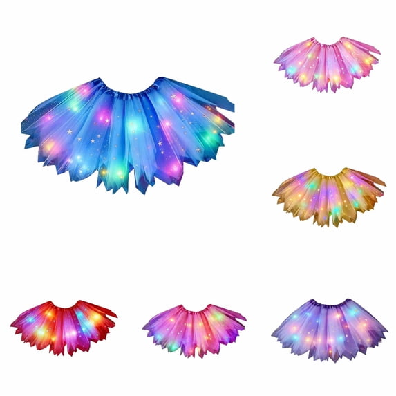 SUXIAN Girls Skirts Carnival Light Up Starry Four‑Piece Skirt Set With Festive Celebration For Kids Girls Skirt Blue_003 3-12 Years