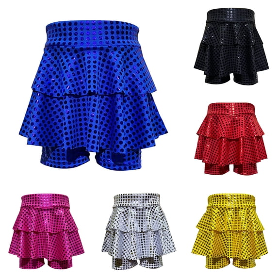 SUXIAN Girls Skirts Glitter Sequin Tutu Dance Performance With Matching Shorts Sun Skirt For Stage Toddler Girl Skirts Blue_007 3-4 Years