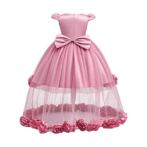 SUXIAN Girls Summer Dress Sparkly Wedding Embroidered Long Sleeve Puffy Formal Party Toddler Princess Dress Pink 9-10 Years