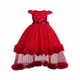 thumbnail image 1 of SUXIAN Girls Summer Dress Sparkly Wedding Embroidered Long Sleeve Puffy Formal Party Toddler Princess Dress Red 3-4 Years, 1 of 4