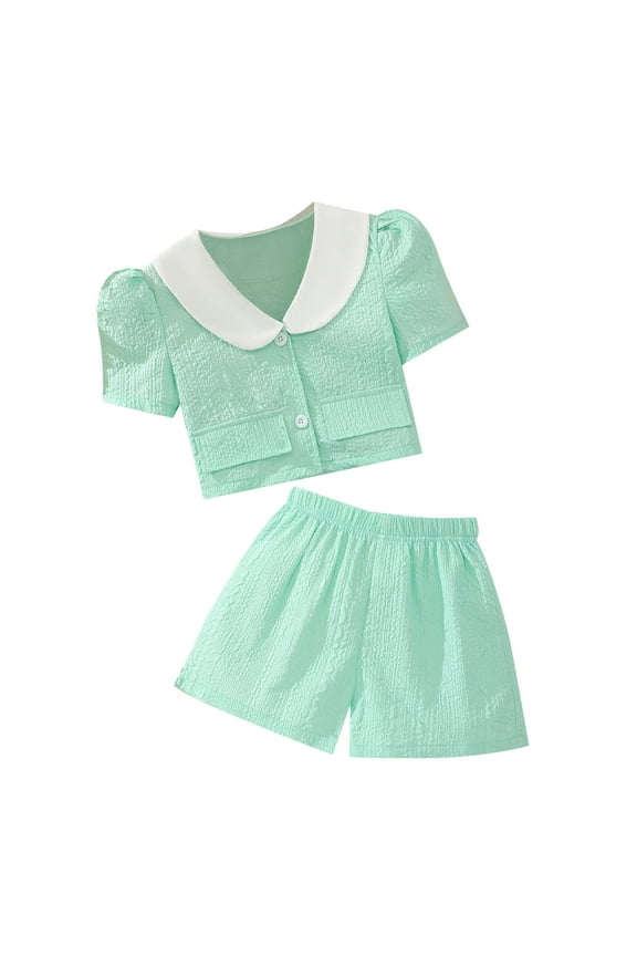 Girls Summer Short Sleeve Prints Tops and Shorts 2PCS Outfits Clothes Set for Children Clothes Lightweight Outfit Sets Mint Green 11Y