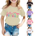 thumbnail image 1 of SUXIAN Girls Summer Tops Back to School Letter Print Round Neck Short Sleeve Casual Top First Grade Tee Girls T Shirt Beige 6-7 Years, 1 of 4