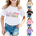 thumbnail image 1 of SUXIAN Girls Summer Tops Back to School Letter Print Round Neck Short Sleeve Casual Top First Grade Tee Girls T Shirt White 8-9 Years, 1 of 4