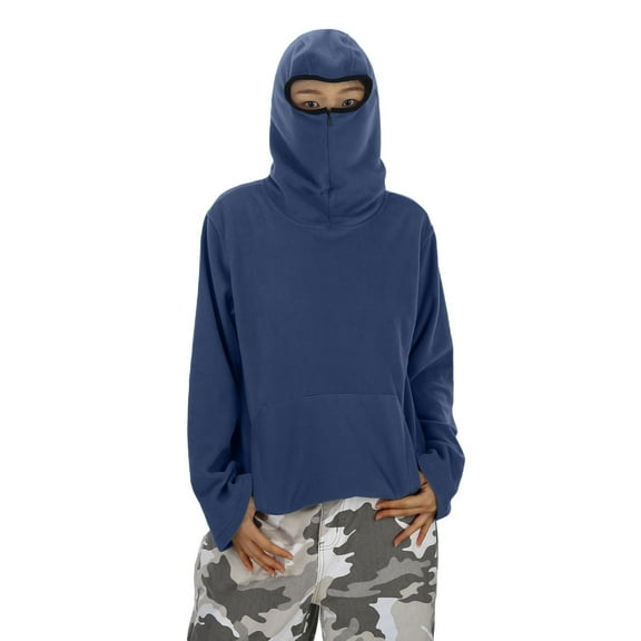 SUXIAN Girls Sweatshirt Solid Color Hoodie Loose Fit Pullover for Teen Casual Comfortable Outerwear Navy 15-16 Years