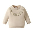 thumbnail image 1 of SUXIAN Girls Sweatshirt Solid Color with Ruffles Lace Trim Pullover for Toddler Cute Wear Beige 3-6 Months, 1 of 6