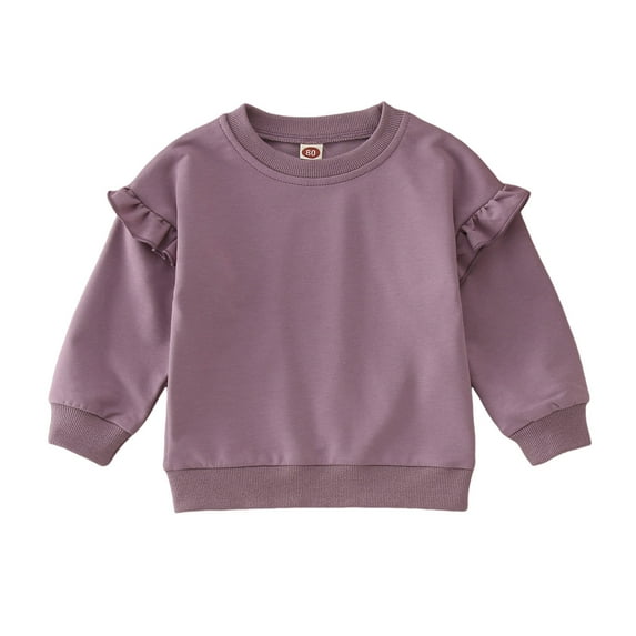 SUXIAN Girls Sweatshirt Solid Color with Ruffles Long Sleeve for Winter Casual Comfortable Purple 18-24 Months