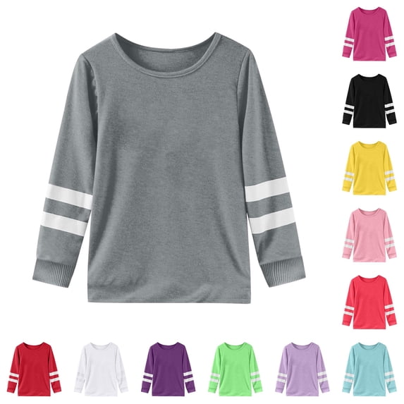 SUXIAN Girls Tshirts Long Sleeve Round Neck Casual Cute Basic Tee Top Soft Comfortable Daily Girls T Shirt Grey 6-7 Years