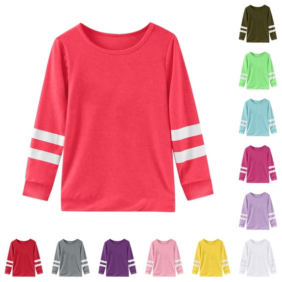SUXIAN Girls Tshirts Long Sleeve Round Neck Casual Cute Basic Tee Top Soft Comfortable Daily Girls T Shirt Watermelon Red 2-3 Years
