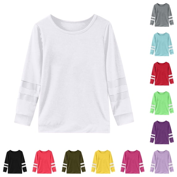 SUXIAN Girls Tshirts Long Sleeve Round Neck Casual Cute Basic Tee Top Soft Comfortable Daily Girls T Shirt White 8-9 Years