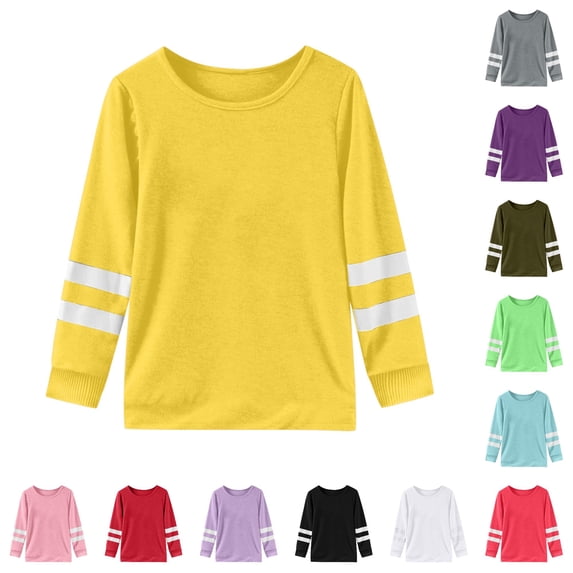 SUXIAN Girls Tshirts Long Sleeve Round Neck Casual Cute Basic Tee Top Soft Comfortable Daily Girls T Shirt Yellow 8-9 Years