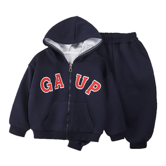 SUXIAN Girls Two Piece Hooded Tracksuit Soft Casual Outfit for Kids Fall Season Children Pullover with Jogger Pants Playwear Navy 18-24 Months