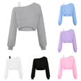 thumbnail image 1 of SUXIAN Girls Workout Blouses Off Shoulder Asymmetrical Long Sleeve Cute Crop Top Sweatshirt Style Girls Going Out Blouses Grey 11-12 Years, 1 of 4
