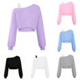 thumbnail image 1 of SUXIAN Girls Workout Blouses Off Shoulder Asymmetrical Long Sleeve Cute Crop Top Sweatshirt Style Girls Going Out Blouses Purple 7-8 Years, 1 of 4