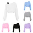 thumbnail image 1 of SUXIAN Girls Workout Blouses Off Shoulder Asymmetrical Long Sleeve Cute Crop Top Sweatshirt Style Girls Going Out Blouses White 15-16 Years, 1 of 4