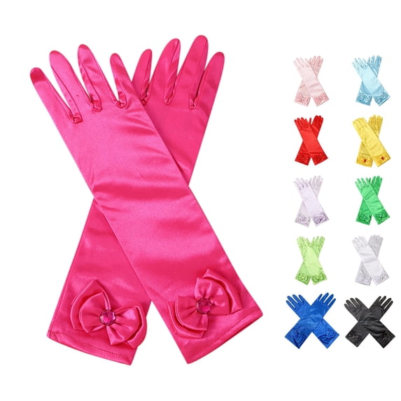 SUXIAN Gloves Women Little Girls Solid Color Satin Long Elbow Length Formal Wedding Birthday Holiday Party Hand Gloves RD1 One Size