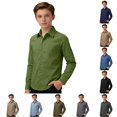 thumbnail image 1 of SUXIAN Going Out Blouses Long Sleeve For Boys Casual Blend Classic Fit Button Down Comfortable Top Boys Blouses Green 13-14 Years, 1 of 4