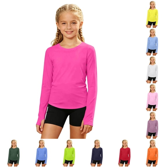 SUXIAN Going Out T-Shirts For Kids Outdoor Performance Knit Long Sleeve Top With Fingerless Wrist Kids Long Sleeve T-Shirts Hot Pink 4-5 Years