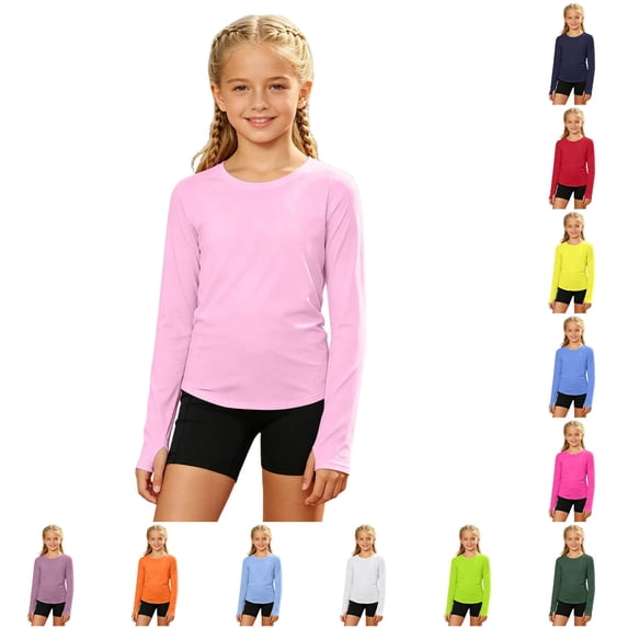 SUXIAN Going Out T-Shirts For Kids Outdoor Performance Knit Long Sleeve Top With Fingerless Wrist Kids Long Sleeve T-Shirts Pink 13-14 Years
