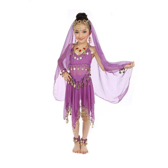 SUXIAN Handmade Children Girl Belly Dance Set Kids Belly Dancing Dance Cloth Performance Outfit for Kids Dark Purple One Size