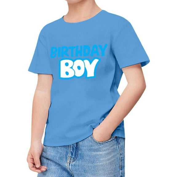 SUXIAN Shirts for Teen Kids Boy Child Short Sleeve Happy Birthday Prints T Shirt Boy Fans Present Tops for Casual Wear Blue_#2 10-11 Years