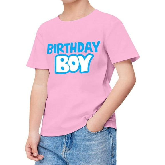 SUXIAN Shirts for Teen Kids Boy Child Short Sleeve Happy Birthday Prints T Shirt Boy Fans Present Tops for Casual Wear Pink_#2 2-3 Years