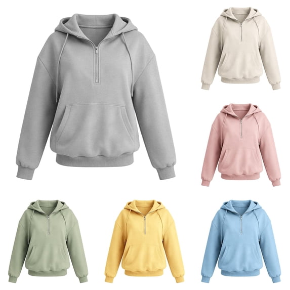SUXIAN Hooded Sweatshirt Women Relaxed Fit Front Pockets Long Sleeve Cozy Casual Everyday Womens Hoodies XXL