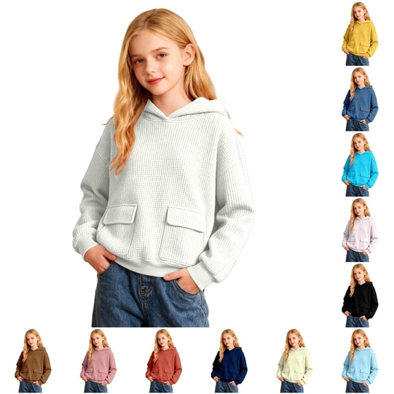 SUXIAN Hoodie Girls Graphic Print Long Sleeve Pullover Casual Jacket with Pocket Kids Girls Hoodie 7-8 Years