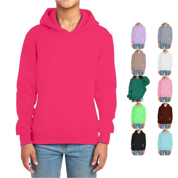 SUXIAN Hoodie Kids Solid Long Sleeve Front Pocket Pullover Lined Casual Cozy Outerwear For Toddler To Boys Pullover Hoodie Hot Pink_001 12-13 Years