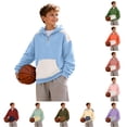 thumbnail image 1 of SUXIAN Hoodies For Boys Knit Zip Up Color Block Long Sleeve Pullover Lightweight Soft Breathable Casual Top Hoodie Boys Light Blue 4-5 Years, 1 of 9
