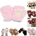 thumbnail image 1 of SUXIAN Insulated Gloves Half-finger Warm Cute Cartoon Thick Bear Fingerless Cozy Soft Winter Gloves Pink One Size, 1 of 4