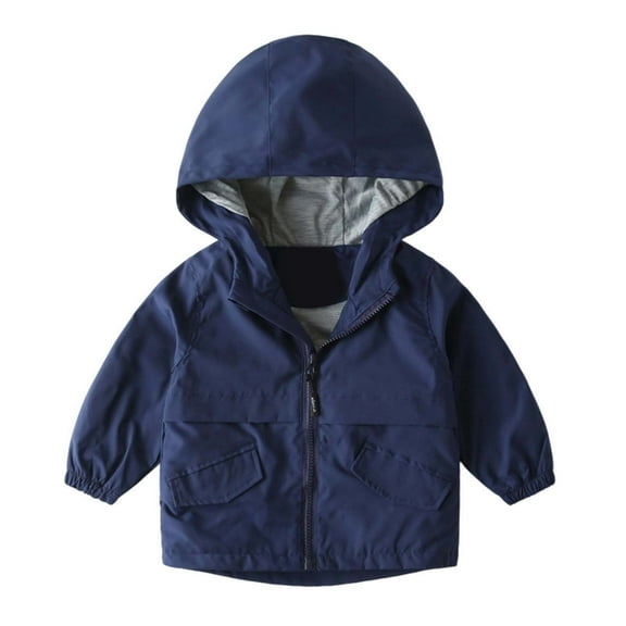 SUXIAN Jackets for Boys Windbreaker Lightweight Hooded Zipper Coat Outdoor Casual School for Kids Navy 18-24 Months