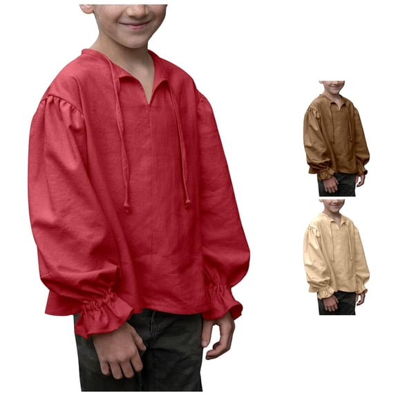 SUXIAN Kids Blouses Ruffled Long Sleeve Top Soft Comfortable Going Out Blouses For Kids Red 7-8 Years