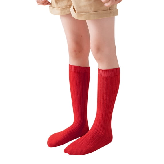 SUXIAN Kids Boys Girls Cotton Socks Unisex Solid Color Crew Socks Spring Autumn Candy Color Long Tube with Dark Stripe Stack Socks for Boys Red 1-12 Years