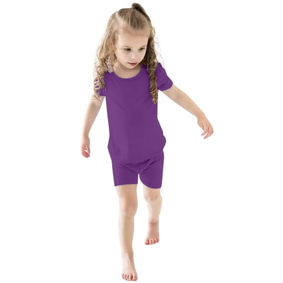 SUXIAN Kids Boys Girls Pajamas Set 2Pcs Unisex Short Sleeve Shirt and Shorts Set Sleepwear Comfortable 2 Piece Outfit Purple 120