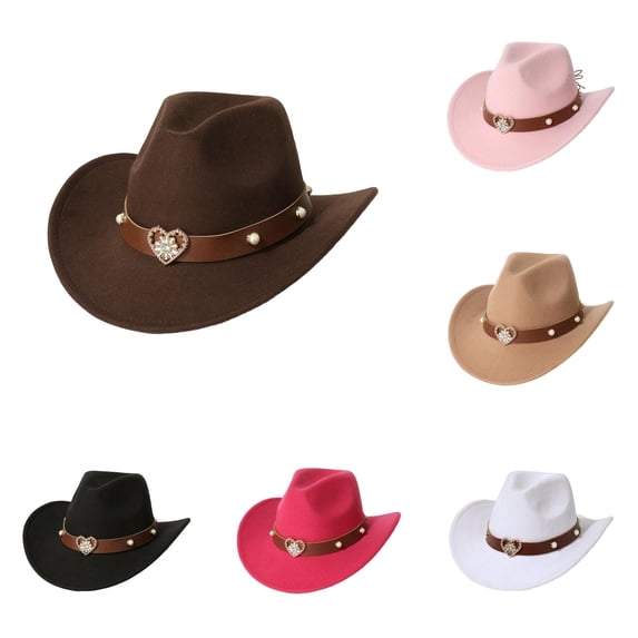 SUXIAN Kids Cowboy Hat Classic Western Style Wide Brim Wool Felt Heart Embellishment Festival Jazz B