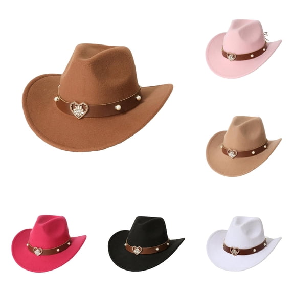 SUXIAN Kids Cowboy Hat Classic Western Style Wide Brim Wool Felt Heart Embellishment Festival Jazz B