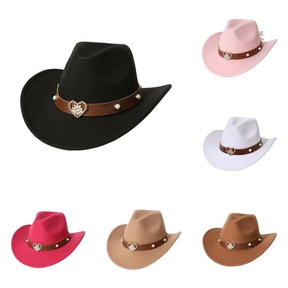 SUXIAN Kids Cowboy Hat Classic Western Style Wide Brim Wool Felt Heart Embellishment Festival Jazz B