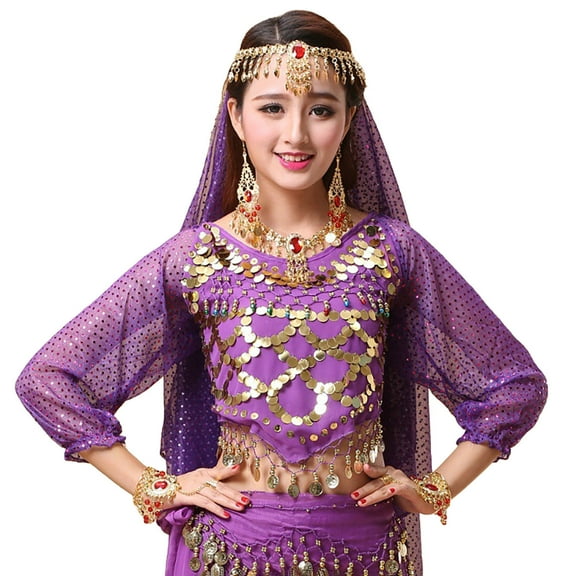 SUXIAN Kids Girls Belly Dance Outfits Sequins Long Sleeve Dance Top for Carnival Tops for Fashion Purple 3-12 Years