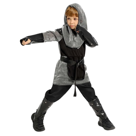 SUXIAN Kids Halloween Knight Costume Set Helmet Tunic Belt and Gloves for Halloween Cosplay Party Role‑Play Holiday Birthday Pretend Dress‑Up Kit