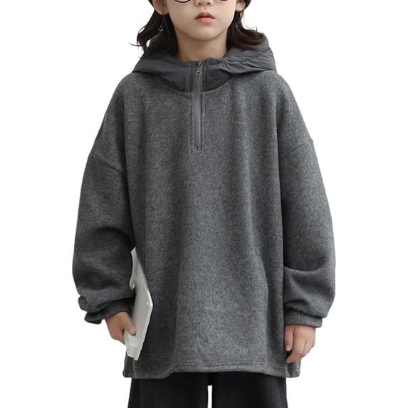 SUXIAN Kids Hoodie Lined Long Sleeve Pullover Cozy Warm Fall Winter Outerwear Casual Athletic Jacket For Kids Boys Pullover Hoodie Grey 12-13 Years