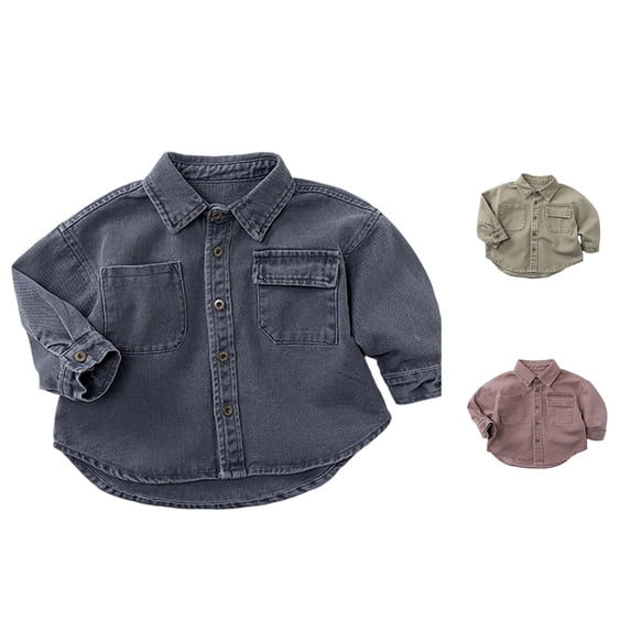 SUXIAN Kids Long Sleeve Blouses Loose Fit Casual Unisex Button Down Top Versatile Going Out Blouses For Kids Grey 5-6 Years