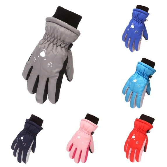 SUXIAN Kids Ski Gloves Warm Windproof Print Winter Mittens for Outdoor Skating Snowboarding Skiing Boys and Girls Kids Gloves Grey One Size